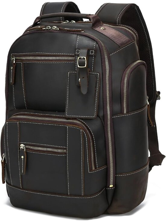 Other - Men's Brown Genuine Leather 15.6 Laptop Business Travel Rucksack 24l Backpack
